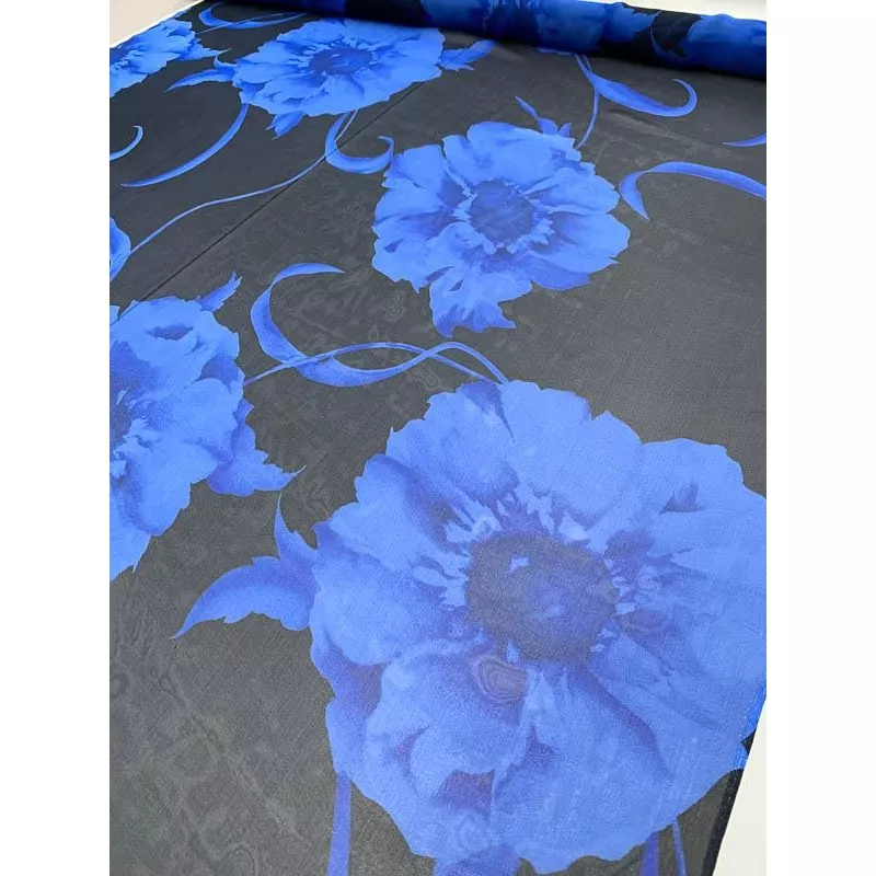 bold-floral-printed-silk-chiffon-blue-navy Bold Floral Printed Silk Chiffon – Blue / Navy