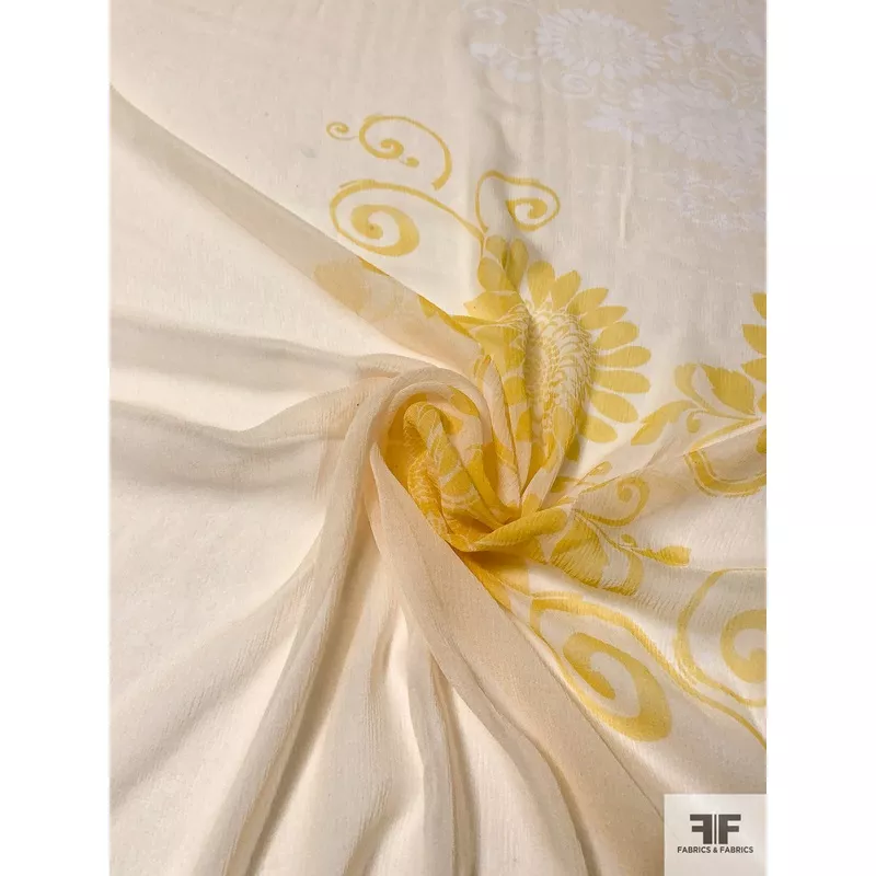 border-pattern-printed-crinkled-silk-chiffon-panel-hot-pink-yellow-cream-white Border Pattern Printed Crinkled Silk Chiffon Panel – Hot Pink / Yellow / Cream / White