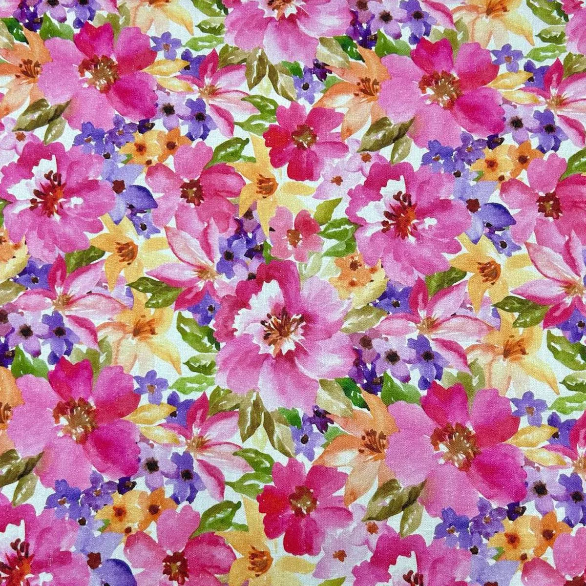bright-pink-blooms-linen-viscose-fabric Bright Pink Blooms Linen Viscose Fabric