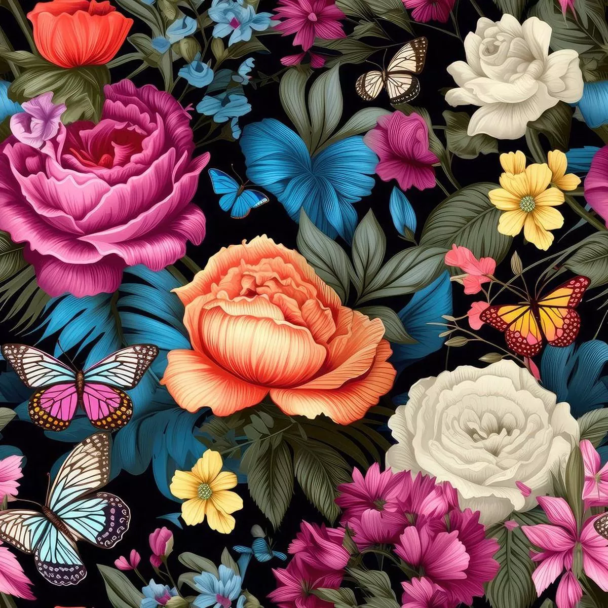butterflies-blooms-pattern-7-fabric Butterflies & Blooms Pattern #7 Fabric