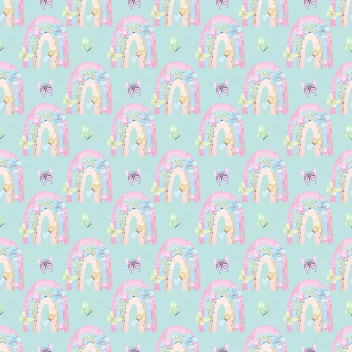 butterflies-rainbows-pattern-4-fabric Butterflies Rainbows Pattern 4 Fabric