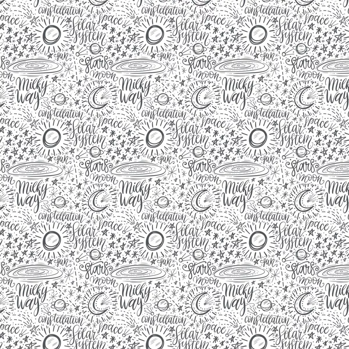 Cartoon Astronomy Drawings Fabric – Gray