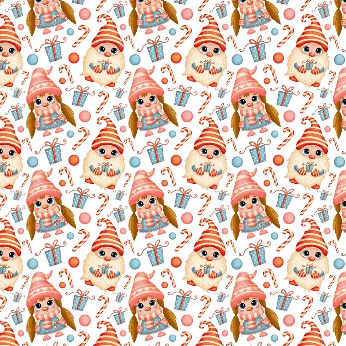 Cartoon Christmas Gnome Party Fabric – Multi