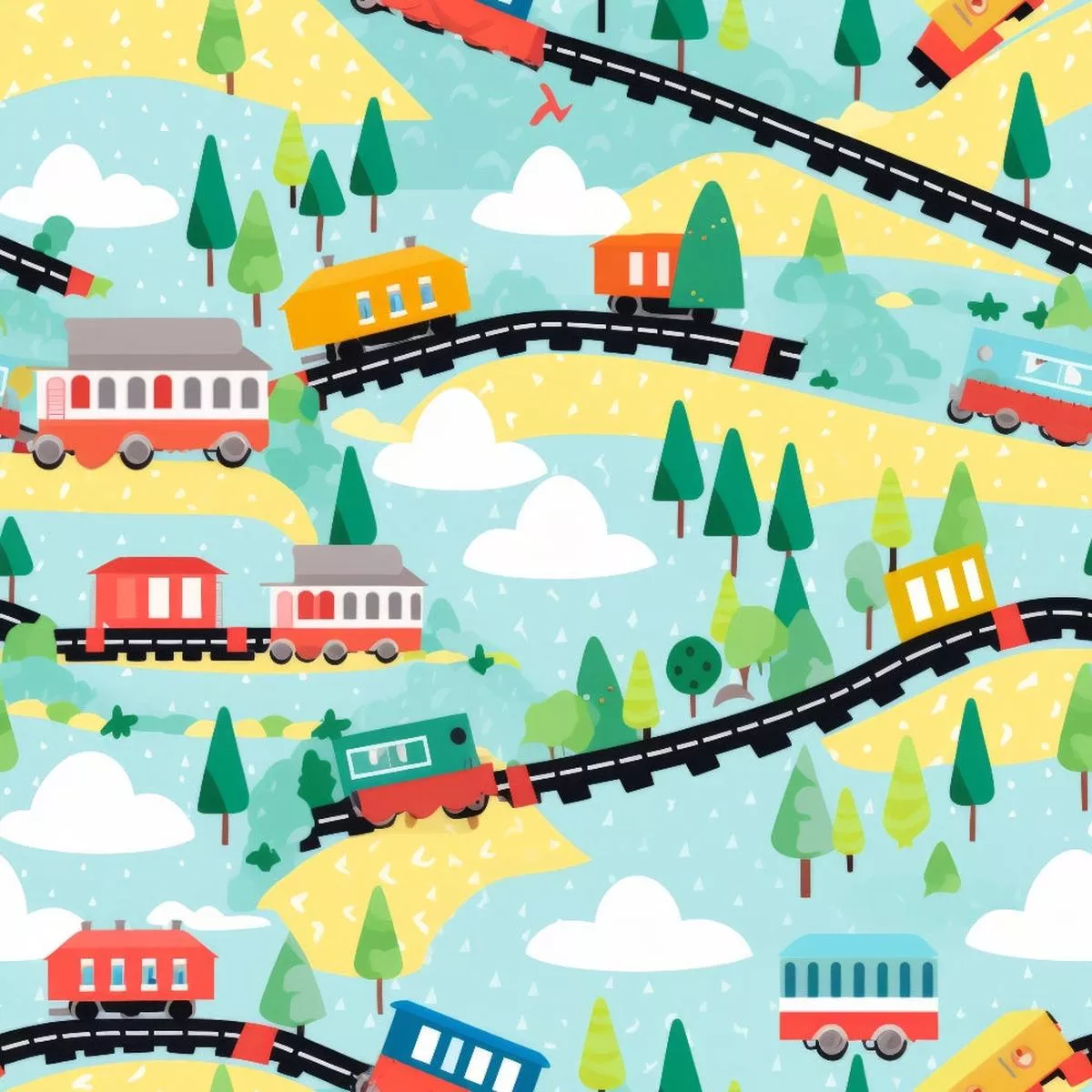Cartoon Trains Pattern 9 Quilting Cotton Fabric