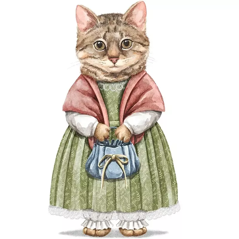 cat-in-dress-with-purse-fabric-panel Cat in Dress with Purse Fabric Panel