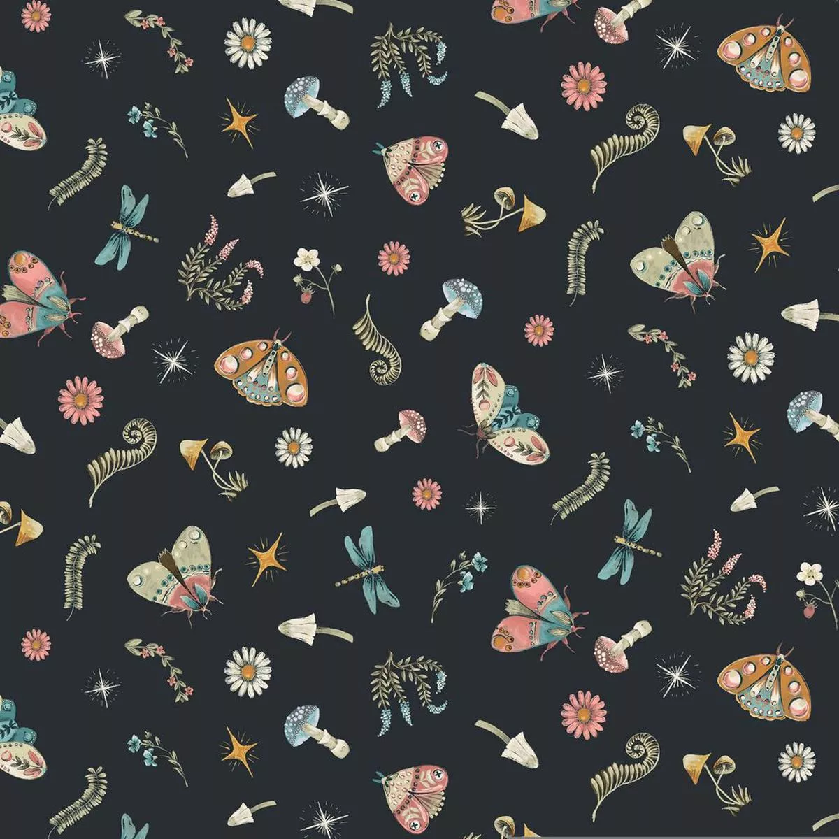 Charcoal Restless Wings Cotton Wideback Fabric Per Yard