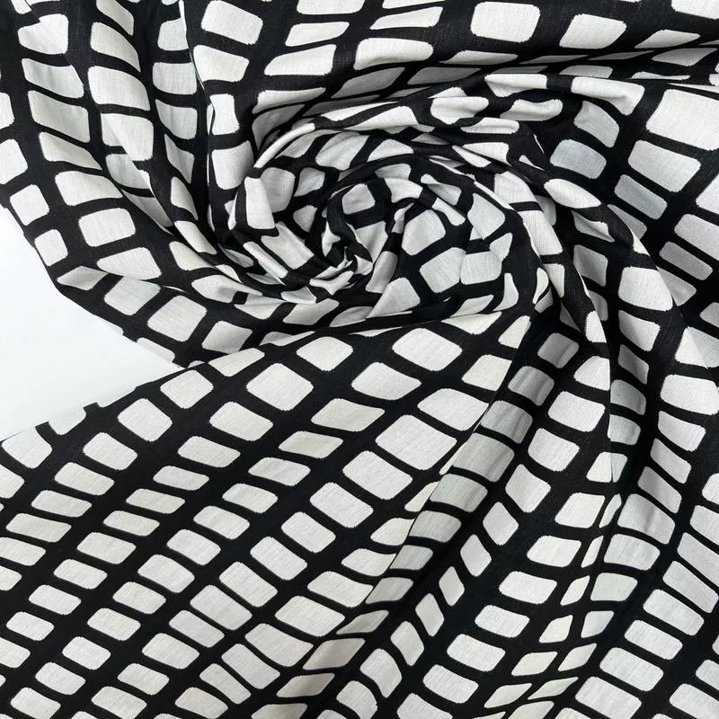 Checked Black-White Cotton Blend