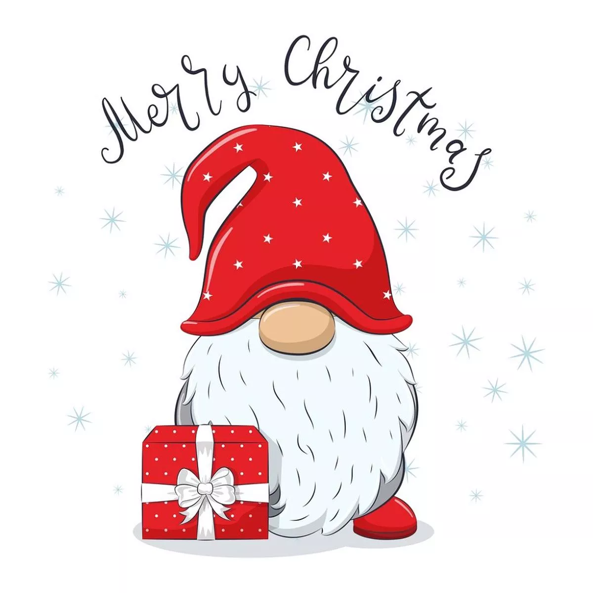 Cheerful Gnome With Christmas Present Fabric Panel – White