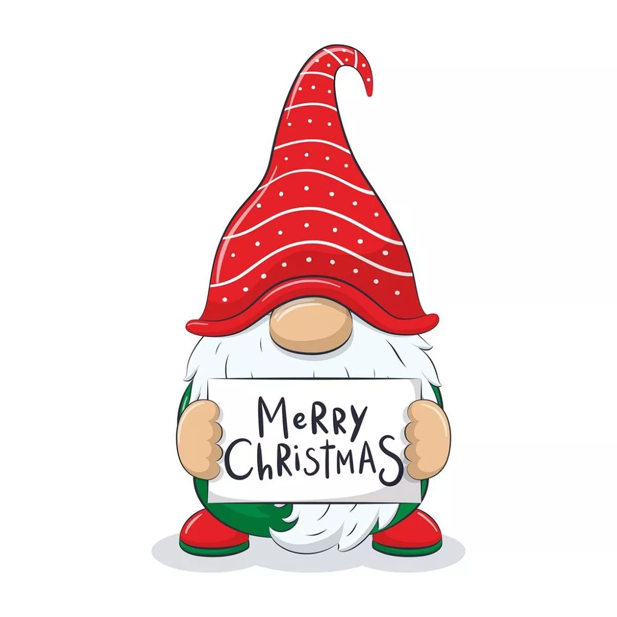 Cheerful Merry Christmas Gnome Fabric Panel – White