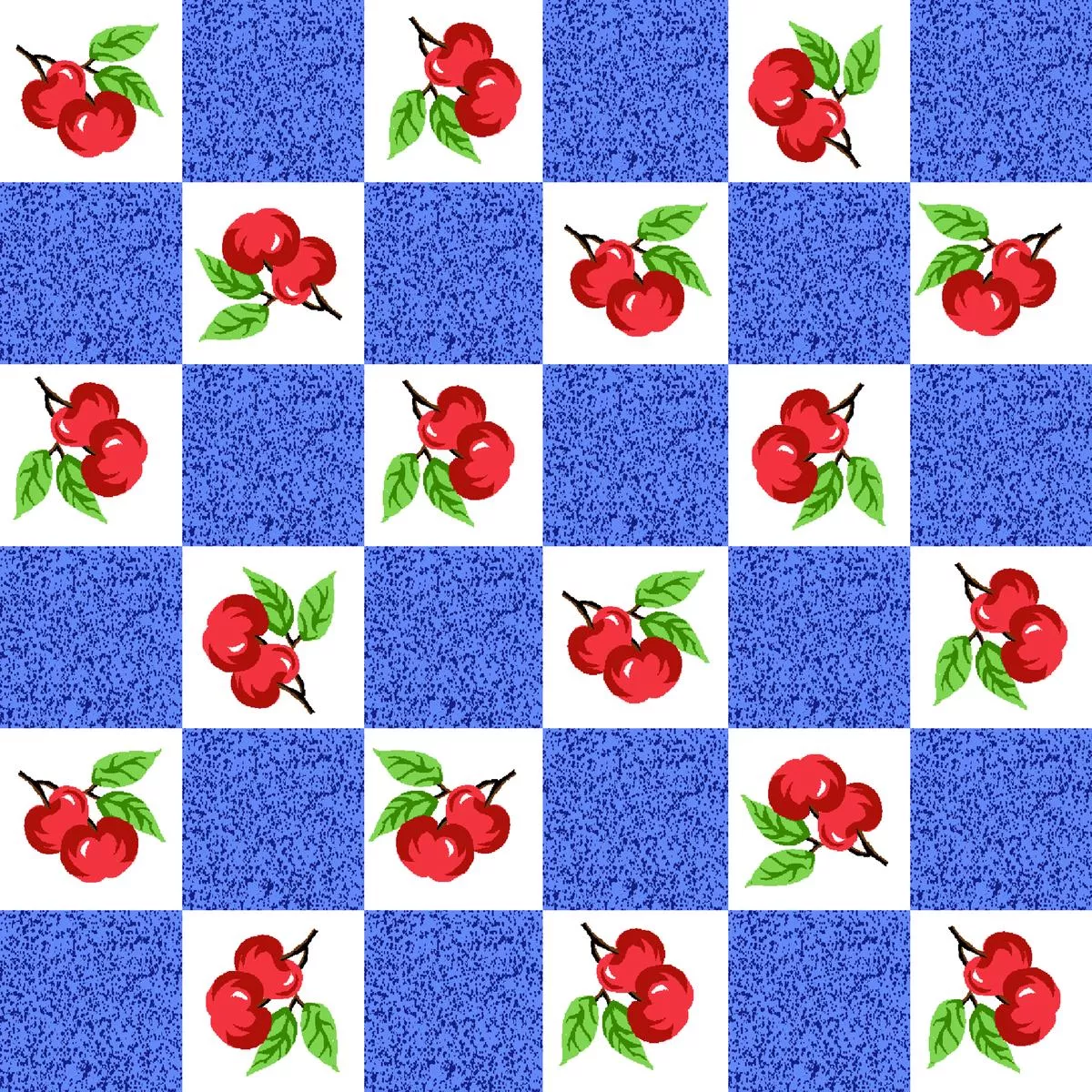 cherries-on-blue-checkered-fabric Cherries on Blue Checkered Fabric