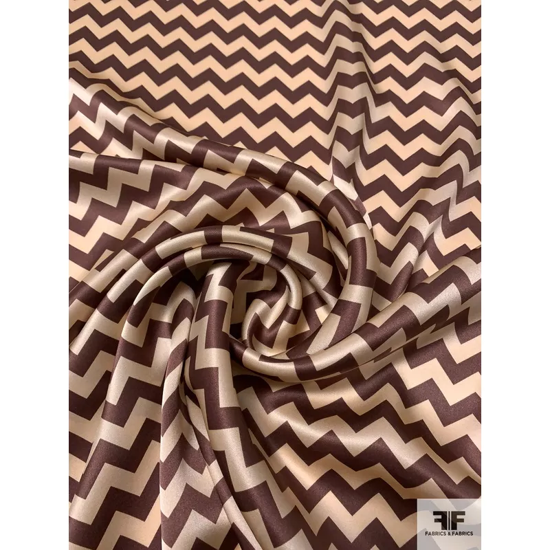 Chevron Printed Silk Charmeuse – Brown / Nude