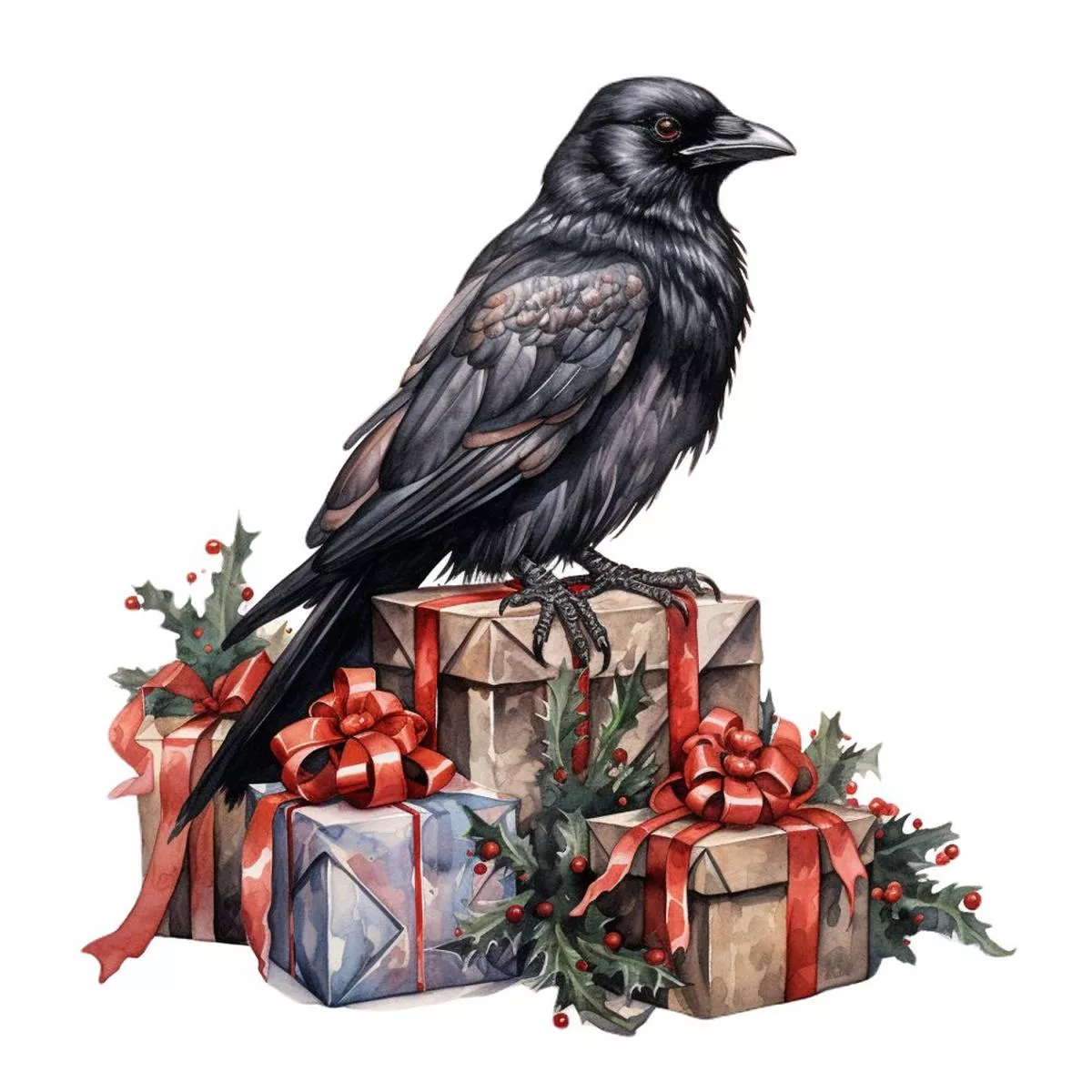 Christmas Animals Crow #2 Fabric Panel