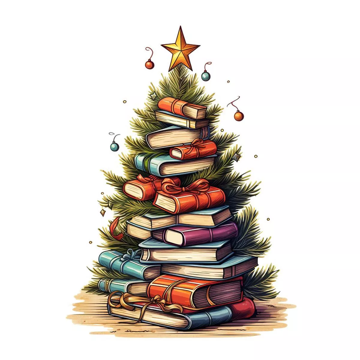 Christmas Book Tree #5 Fabric Panel