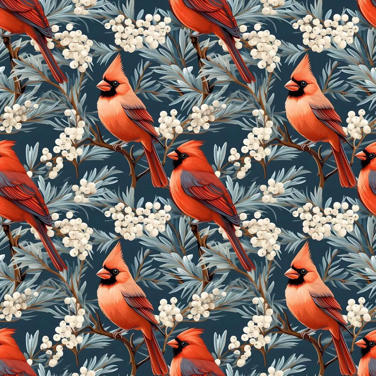 christmas-cardinals-pattern-1-fabric Christmas Cardinals Pattern #1 Fabric