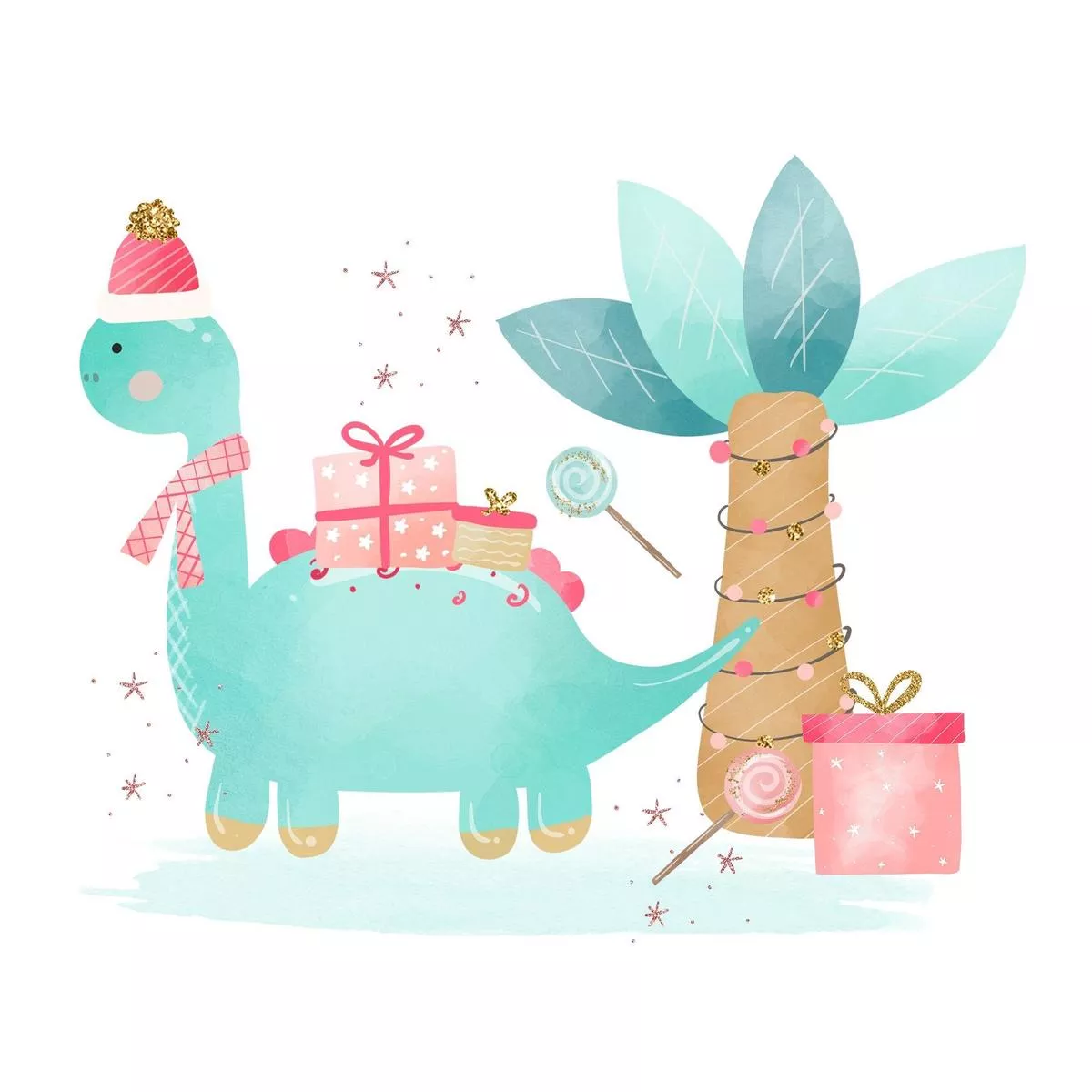 Christmas Dino Arrangement #2 Fabric Panel