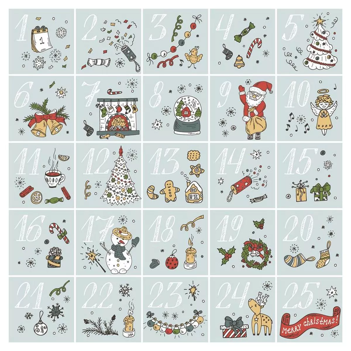 Christmas Doodles Advent Calendar Fabric Panel – Green