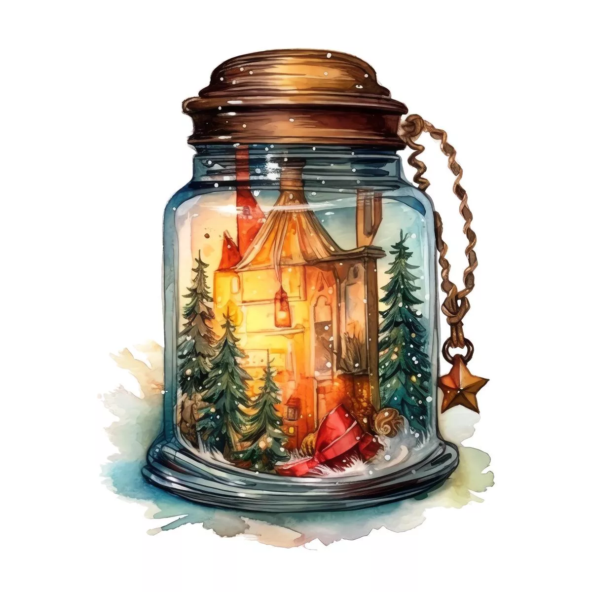 Christmas Eve Scene Jar #17 Fabric Panel