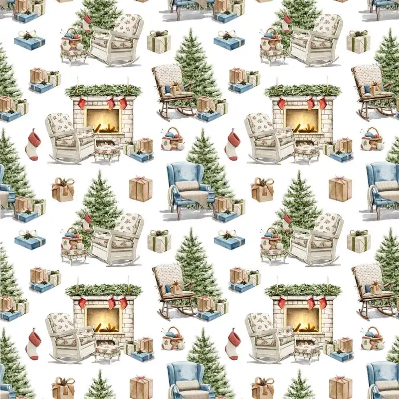 Christmas Fireplace Fabric – White