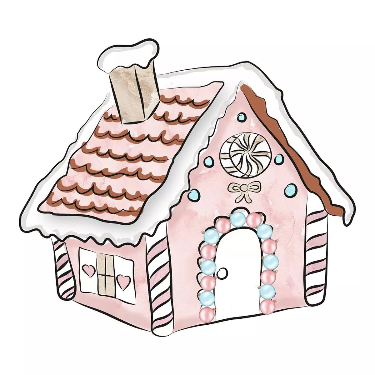 christmas-gingerbread-house-fabric-panel-pink Christmas Gingerbread House Fabric Panel – Pink