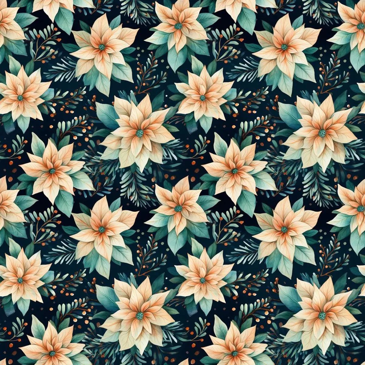 christmas-gnome-dreams-floral-pattern-3-fabric Christmas Gnome Dreams Floral Pattern #3 Fabric