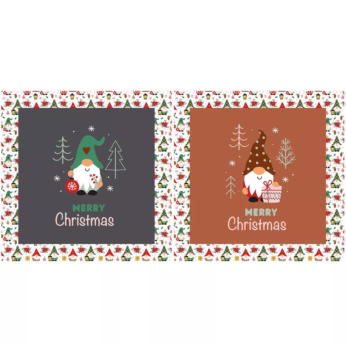 Christmas Gnomes Pillow Panels – White