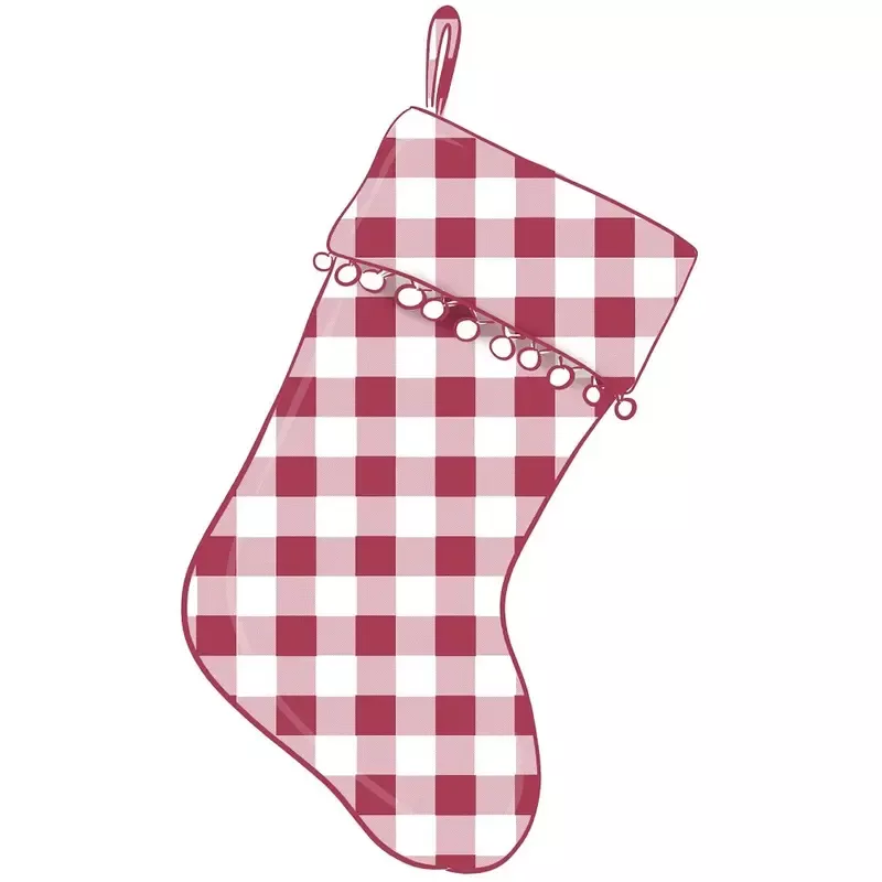 christmas-home-red-plaid-stocking-fabric-panel Christmas Home Red Plaid Stocking Fabric Panel