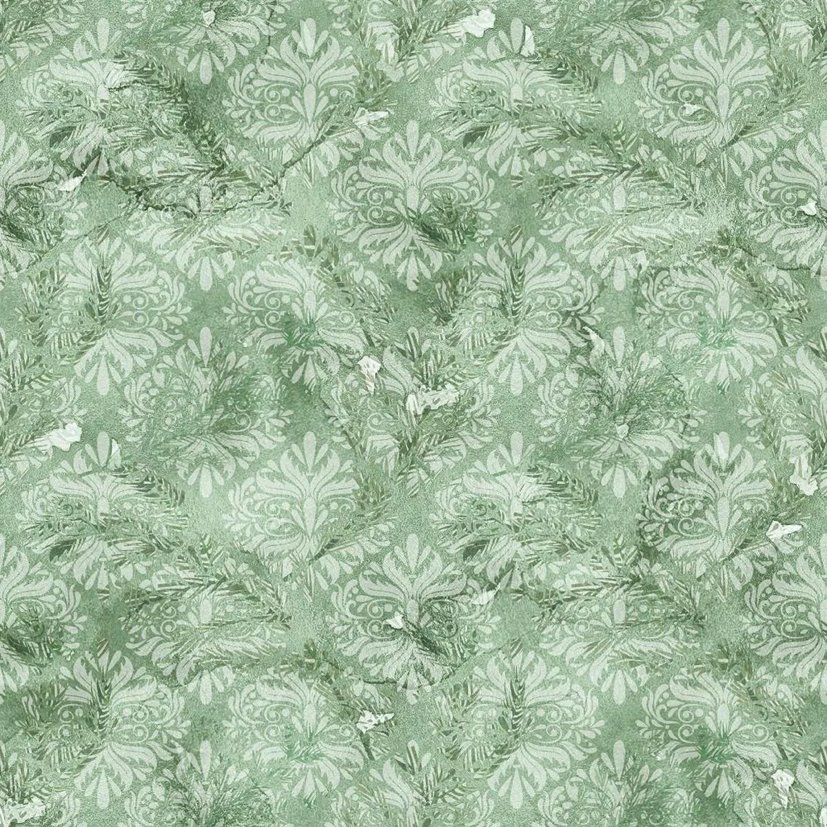 Christmas Joy Damask Fabric – Green
