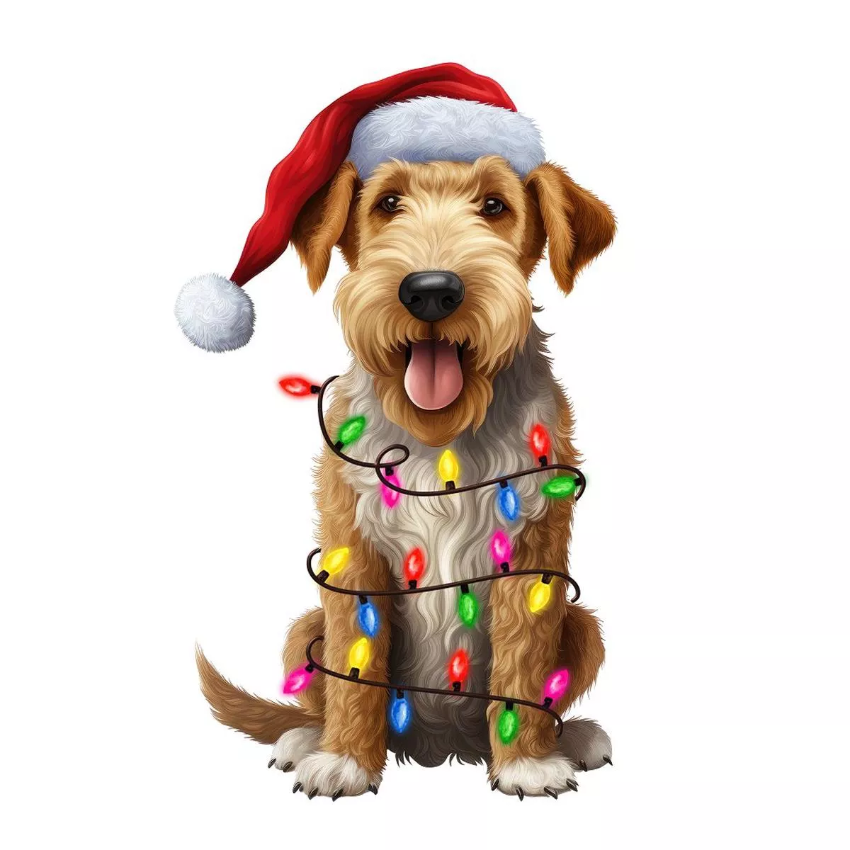 christmas-lights-airedale-terrier-fabric-panel Christmas Lights & Airedale Terrier Fabric Panel