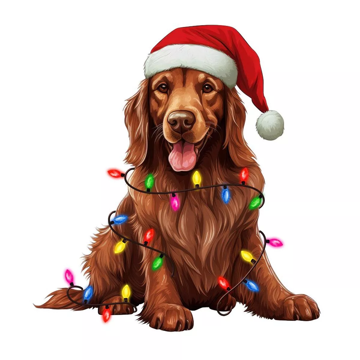Christmas Lights & Irish Setter Fabric Panel