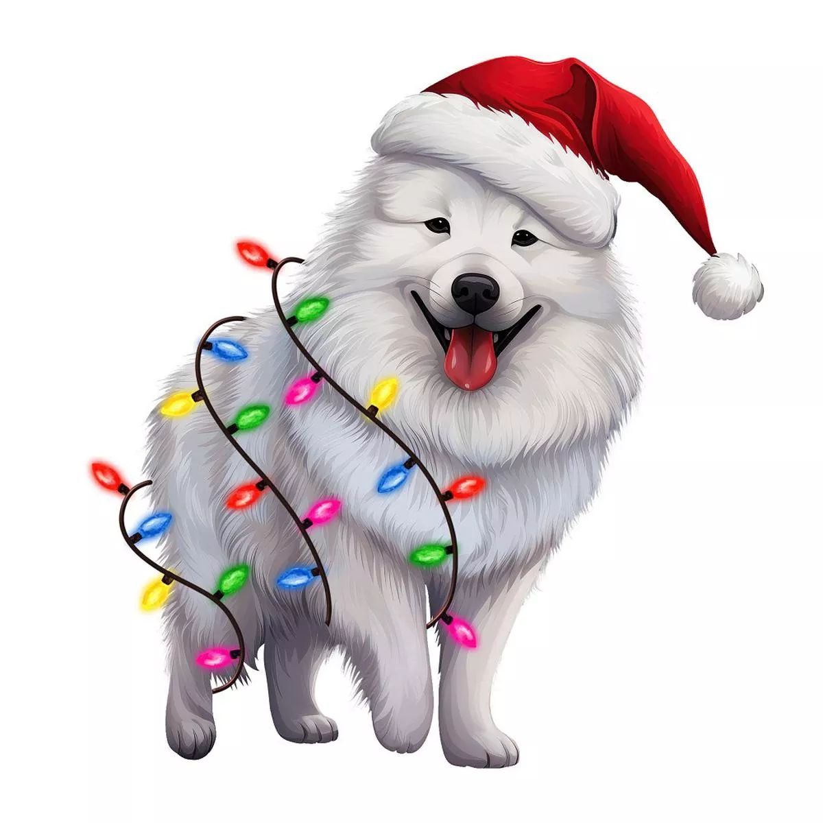 Christmas Lights & Samoyed Fabric Panel