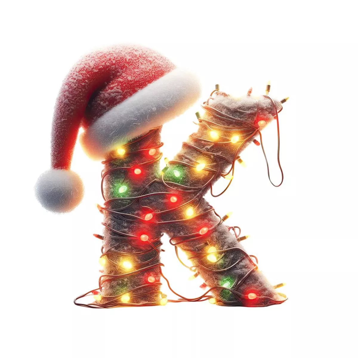 Christmas Lights Wrapped Letter K Fabric Panel