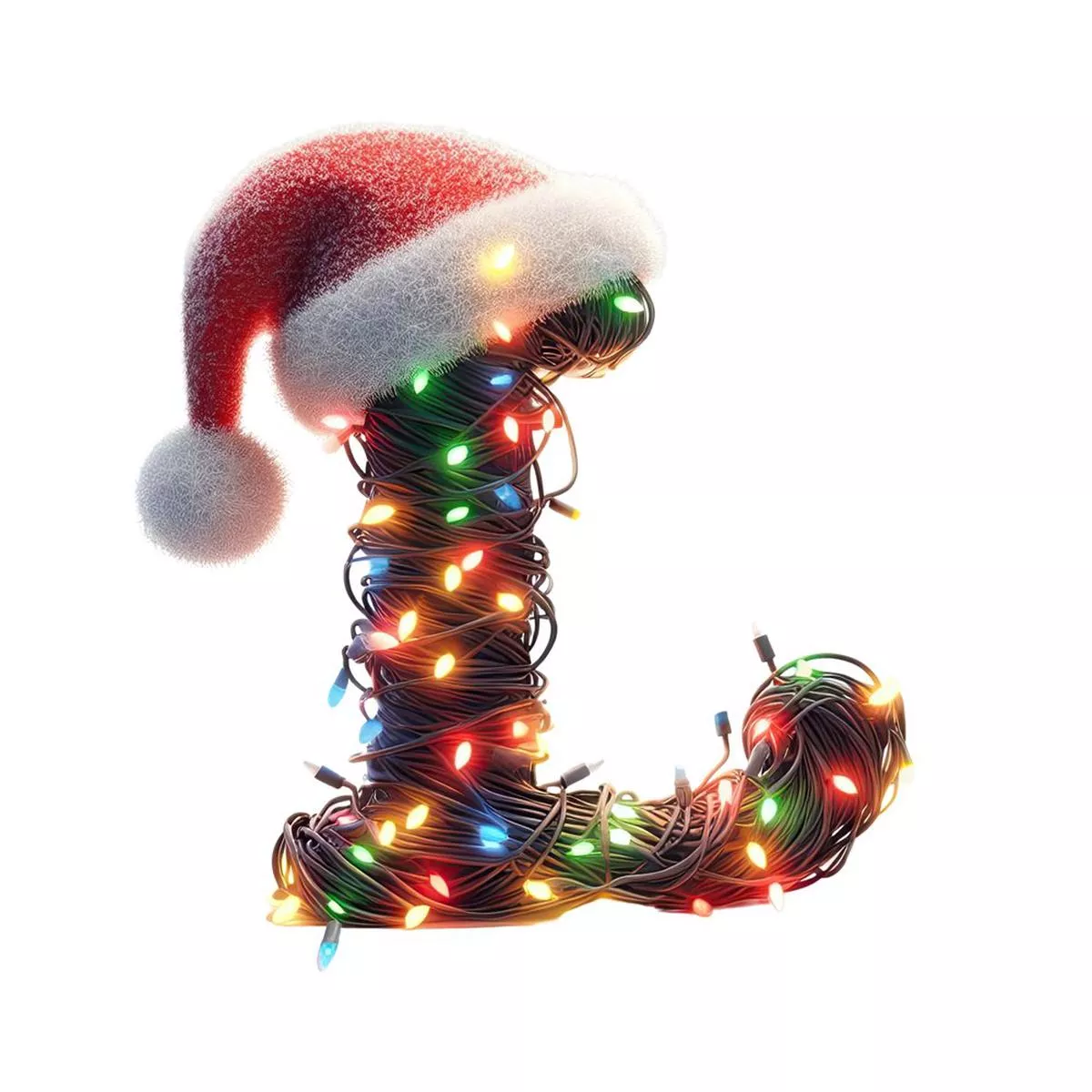 Christmas Lights Wrapped Letter ”L” Fabric Panel