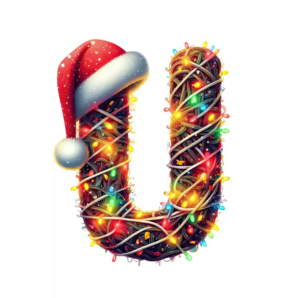 christmas-lights-wrapped-letter-u-fabric-panel Christmas Lights Wrapped Letter ”U” Fabric Panel