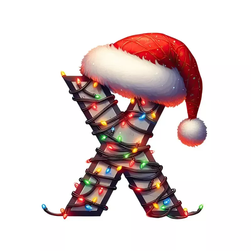 Christmas Lights Wrapped Letter ”X” Fabric Panel