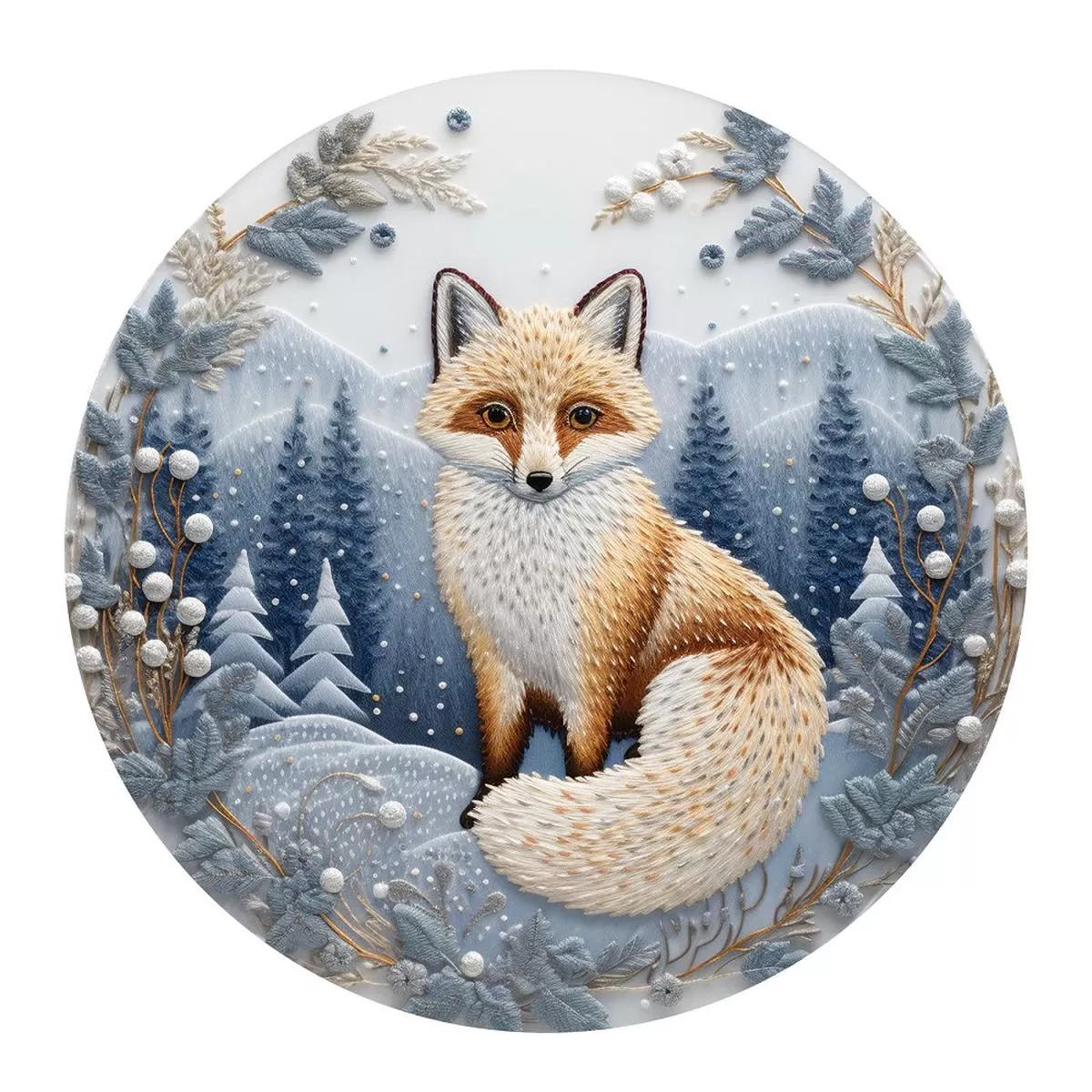 christmas-ornaments-fox-5-fabric-panel Christmas Ornaments Fox #5 Fabric Panel