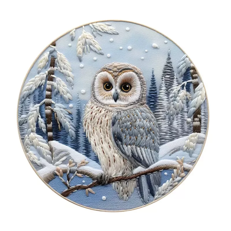 Christmas Ornaments Owl #3 Fabric Panel