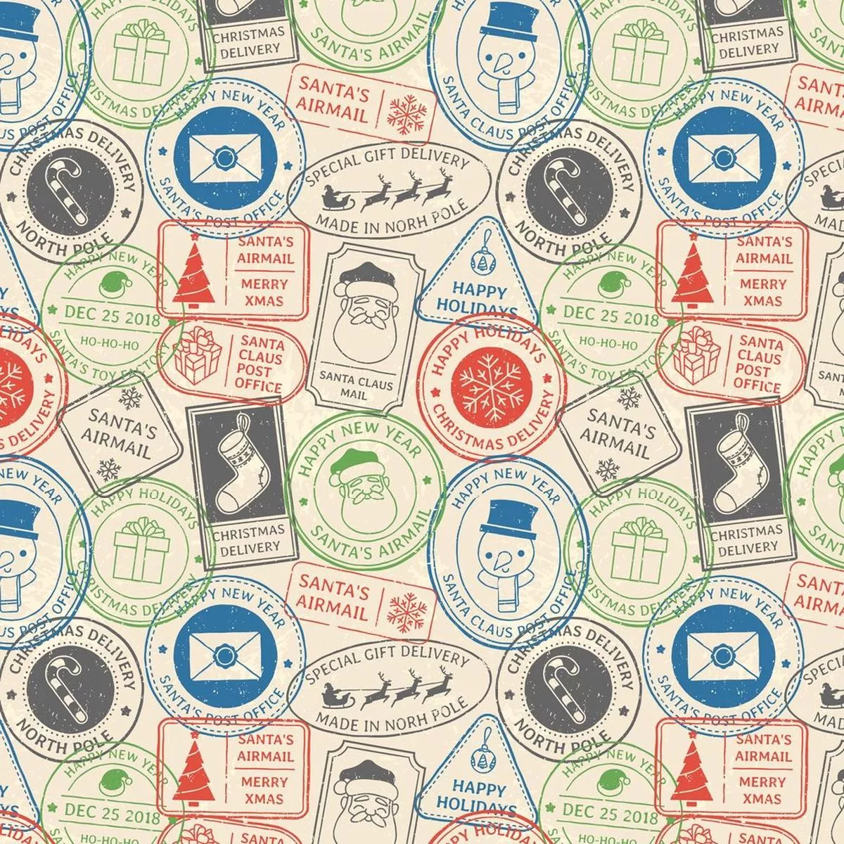 Christmas Postage Card Fabric – Tan