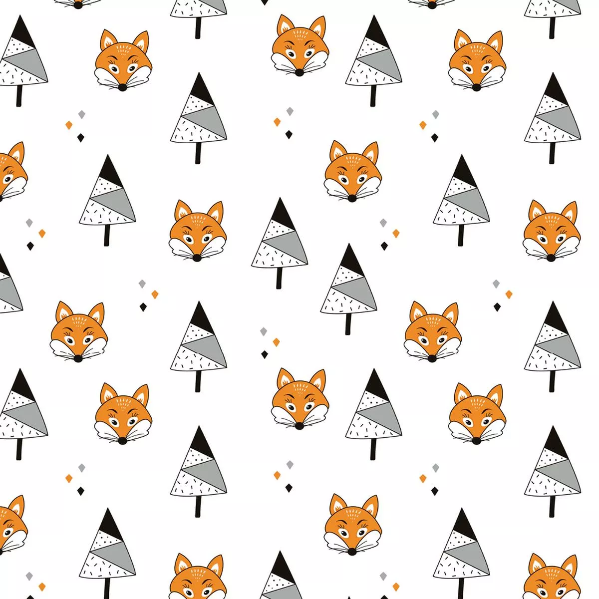 Christmas Trees & Foxes Fabric – Black