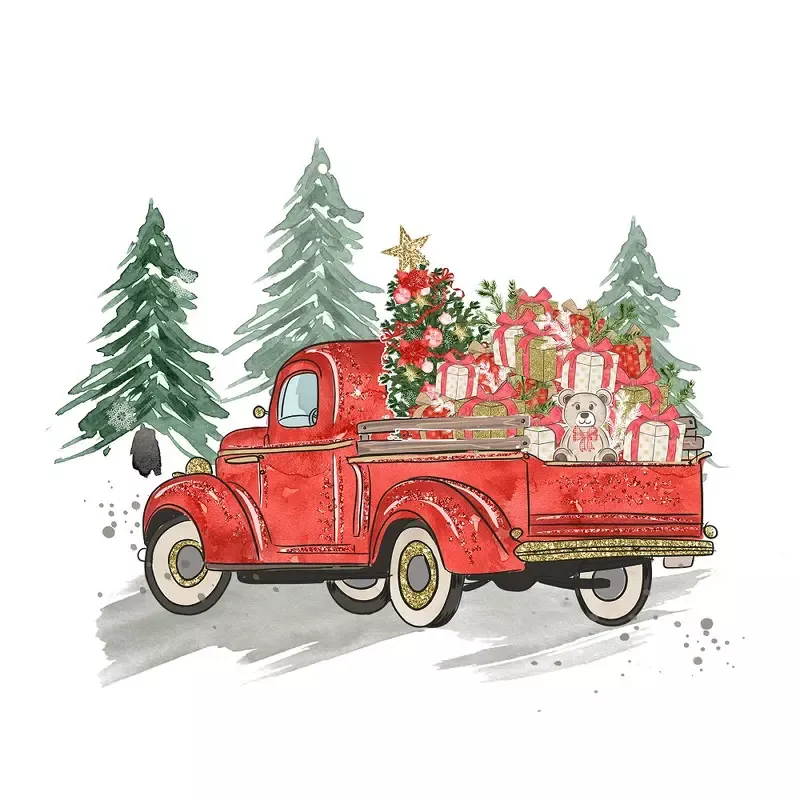 christmas-truck-scene-fabric-panel Christmas Truck Scene Fabric Panel