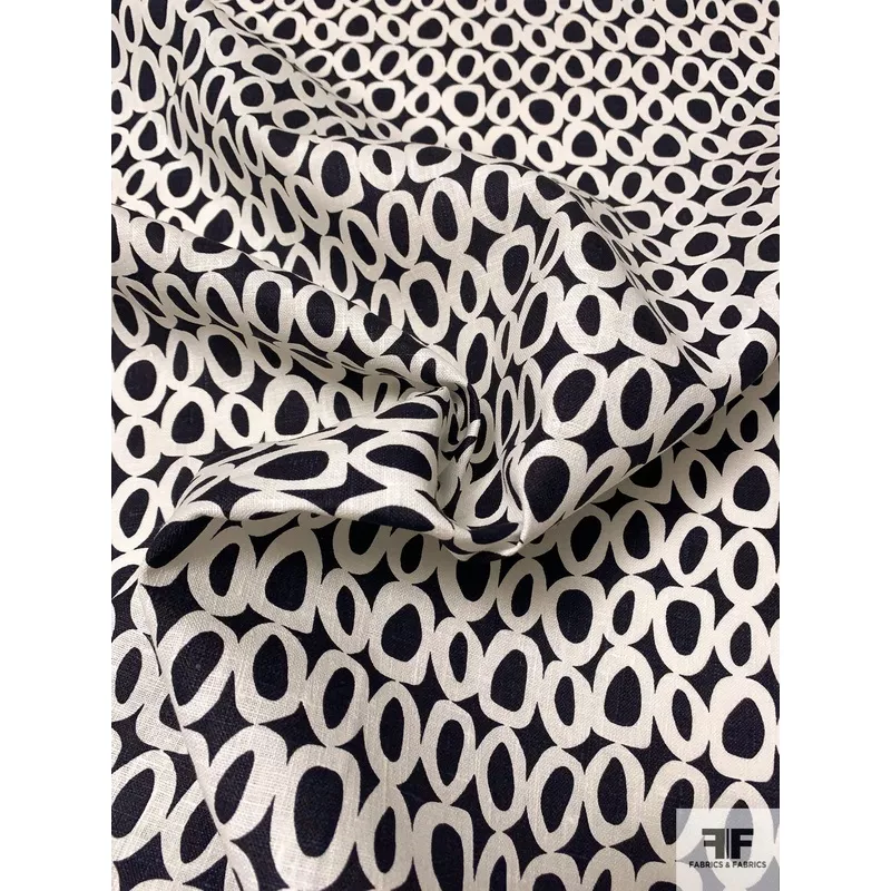 Circle Rings Printed Linen – Black / Ivory