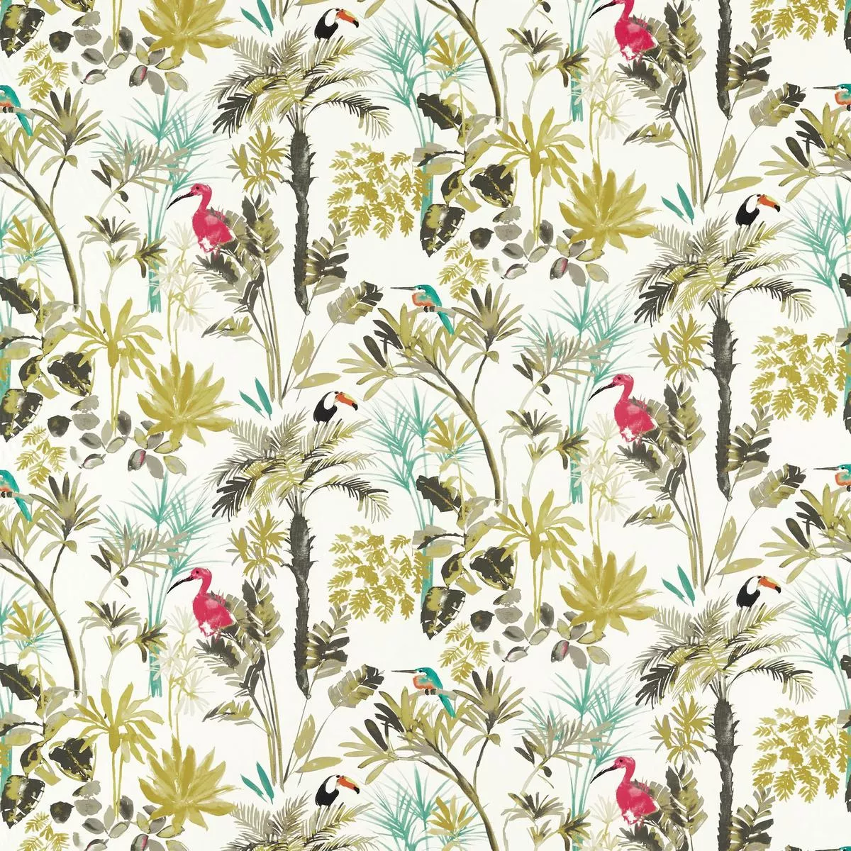 Clarke & Clarke Palm Charcoal/Citron Fabric