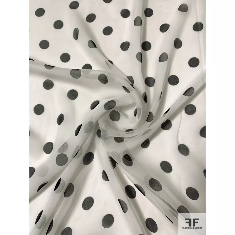 Classic Polka Dot Printed Silk Chiffon – Black / Light Ivory