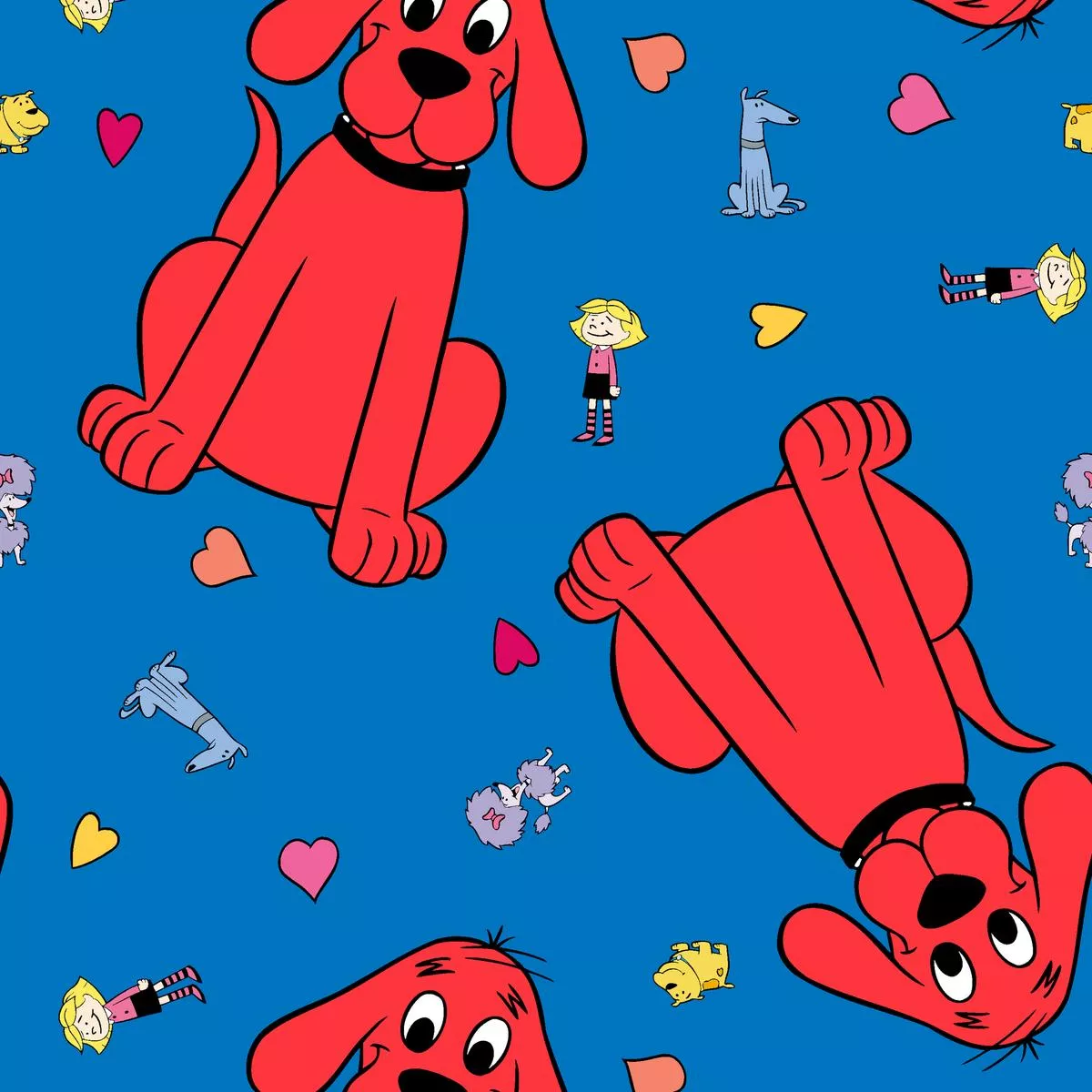 clifford-besties-on-blue-fabric Clifford Besties on Blue Fabric