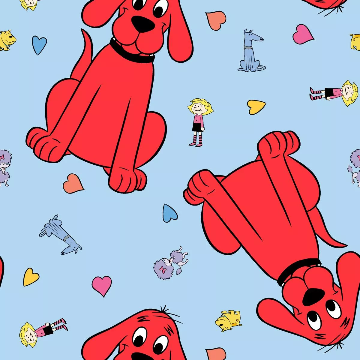 Clifford Besties on Light Blue Fabric