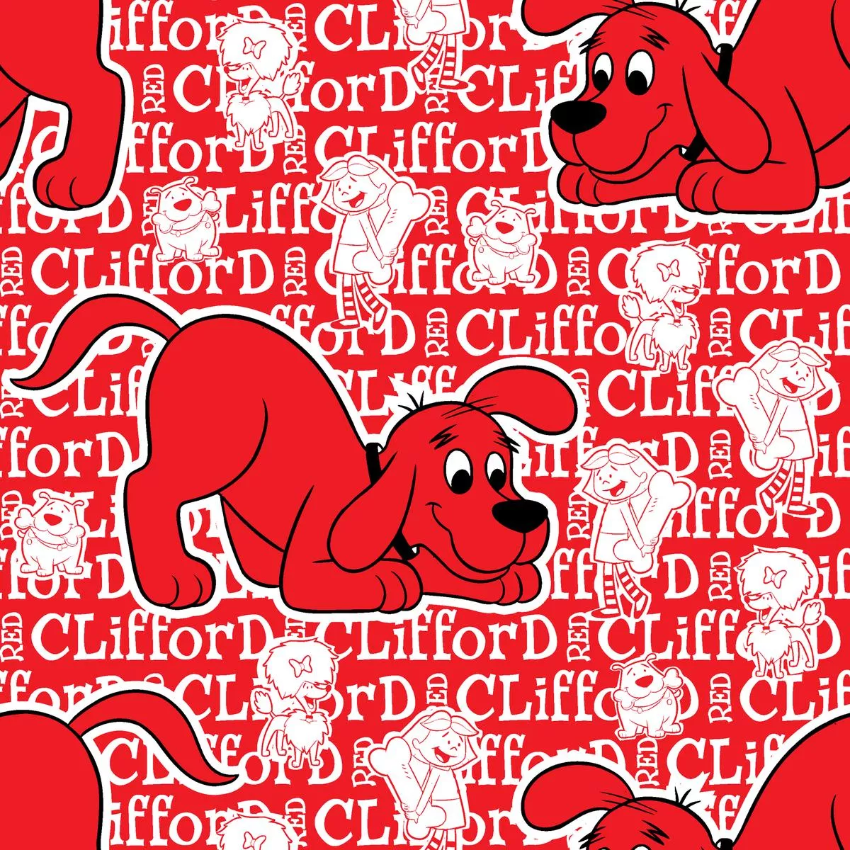 clifford-emily-on-red-fabric Clifford and Emily on Red Fabric