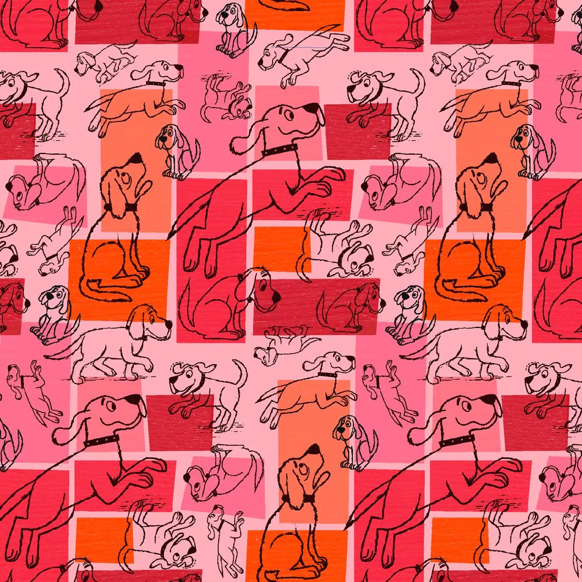 clifford-patchwork-on-pink-fabric Clifford Patchwork on Pink Fabric