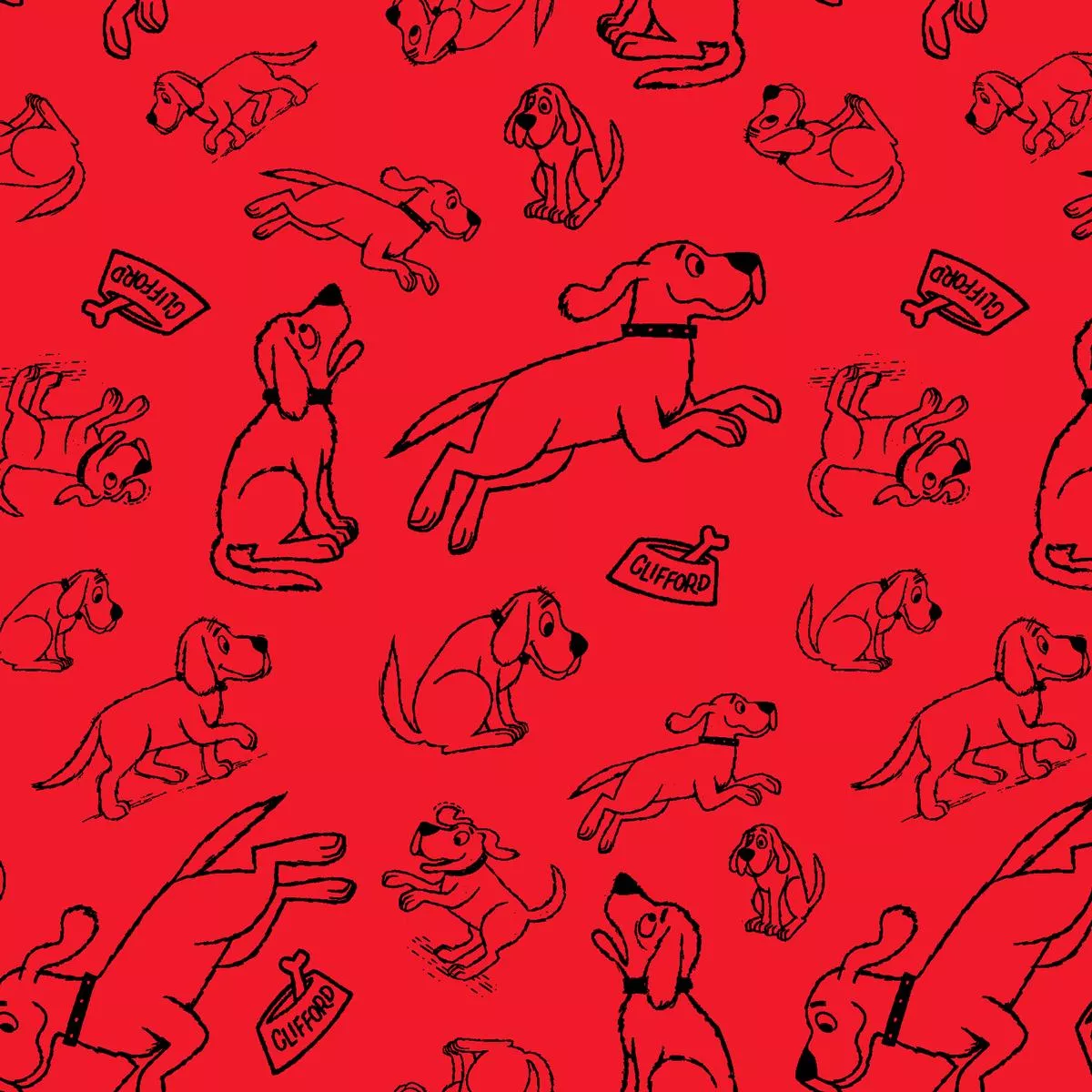 Clifford Playful Poses on Red Fabric