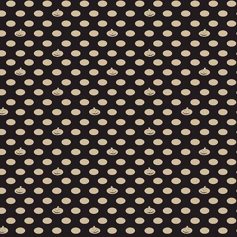 Clothworks Retro Halloween Pumpkin Dot Black