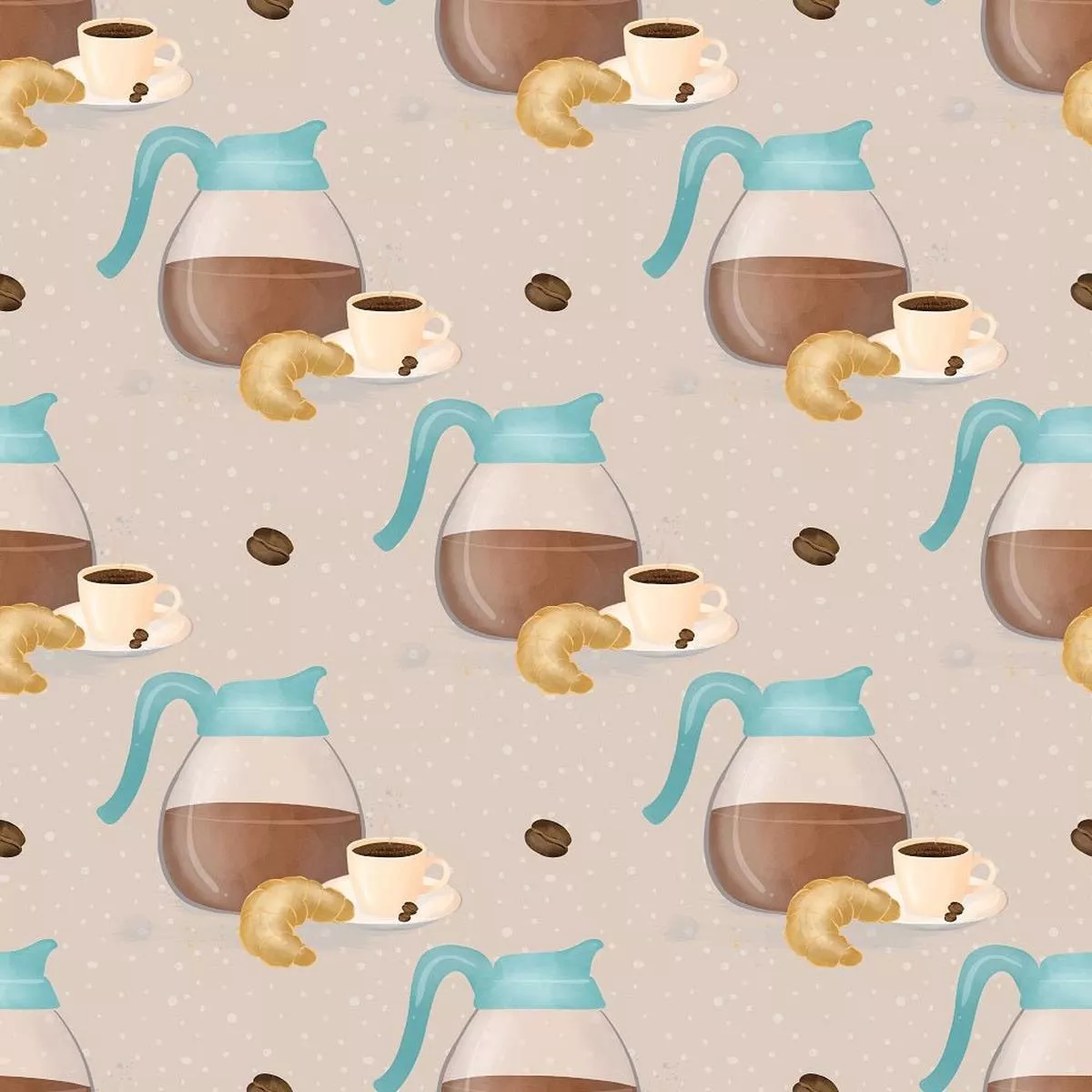 Coffee Pots on Irregular Dots Fabric – Tan