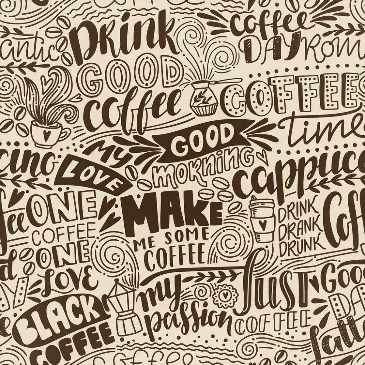 coffee-quotes-fabric-brown Coffee Quotes Fabric – Brown